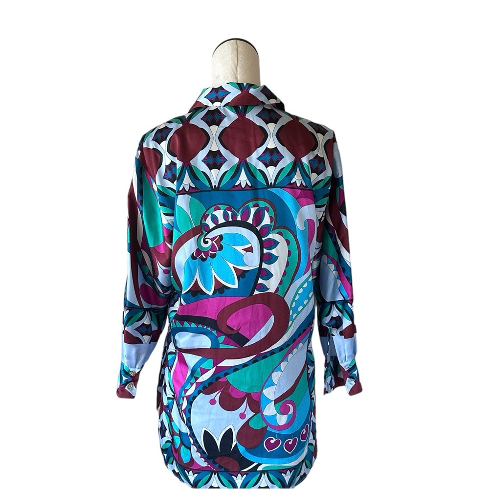 NWOT ZARA MULTICOLOR GEOMETRIC PRINT SILKY TUNIC TOP BLOGGERS FAV - Picture 8 of 8